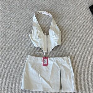 Cream Halter Top and Skirt Set